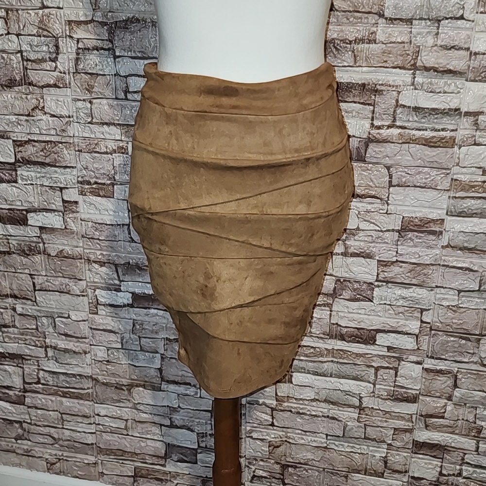 Capsule Brown Velvet Mini Skirt Ruched Front Elastic Waist